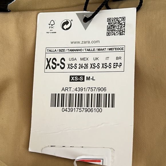 Zara Parka Large Pockets High Collar Color Straw Size XS/S - Picture 5 of 11